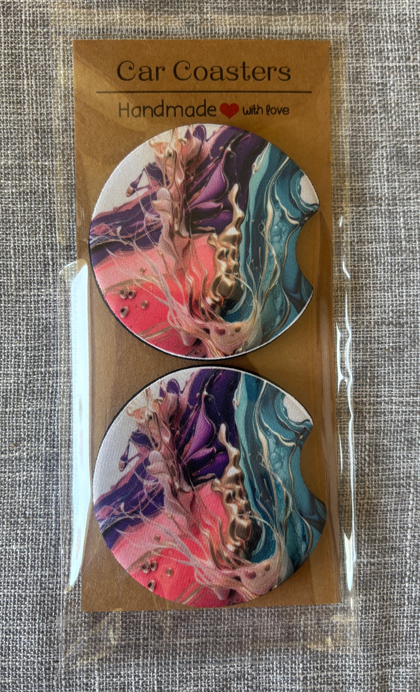 Handmade Car Coasters – Neoprene Cup Holder Inserts | Set of 2 Unique Designs