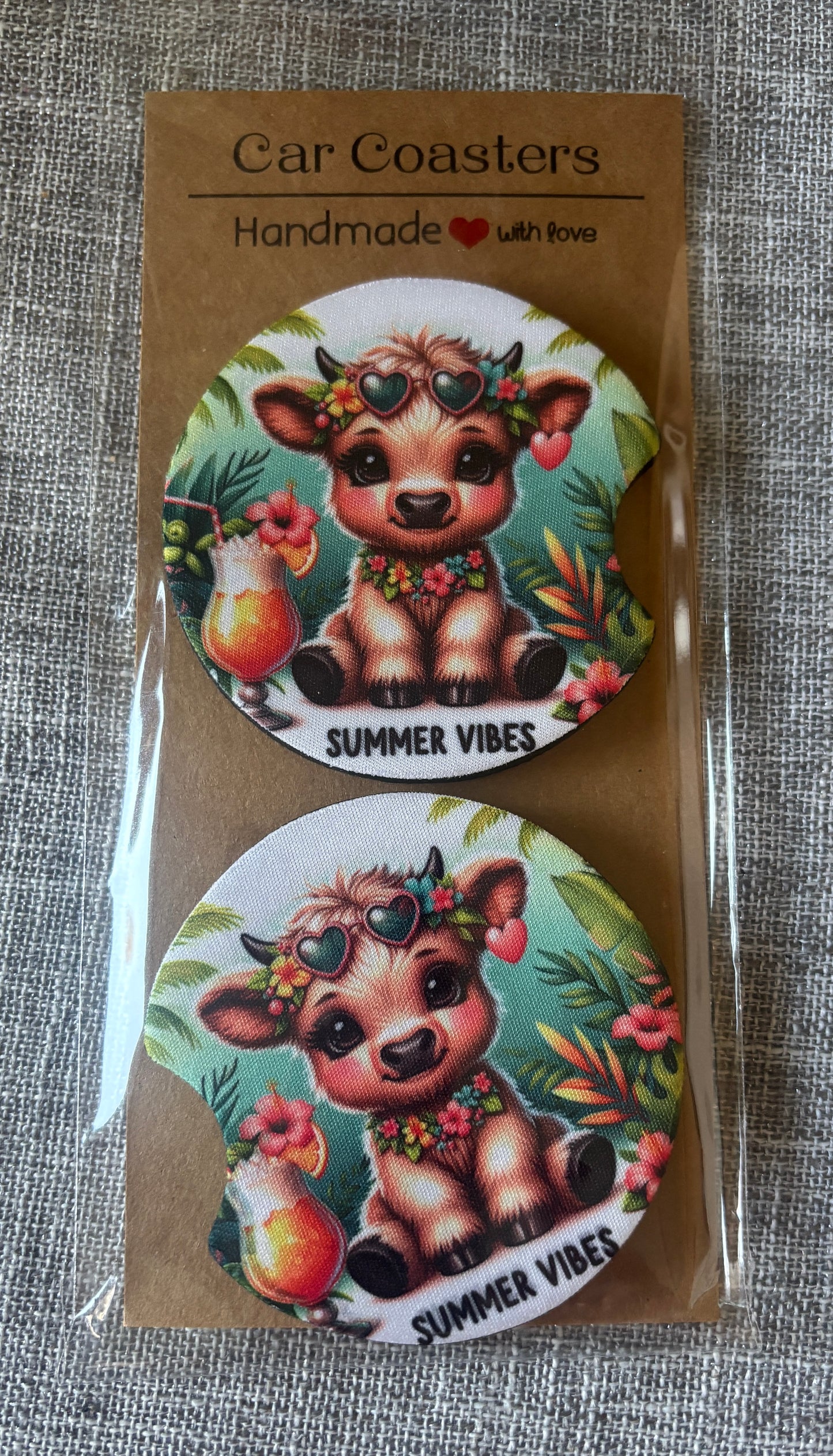 Handmade Car Coasters – Neoprene Cup Holder Inserts | Set of 2 Unique Designs