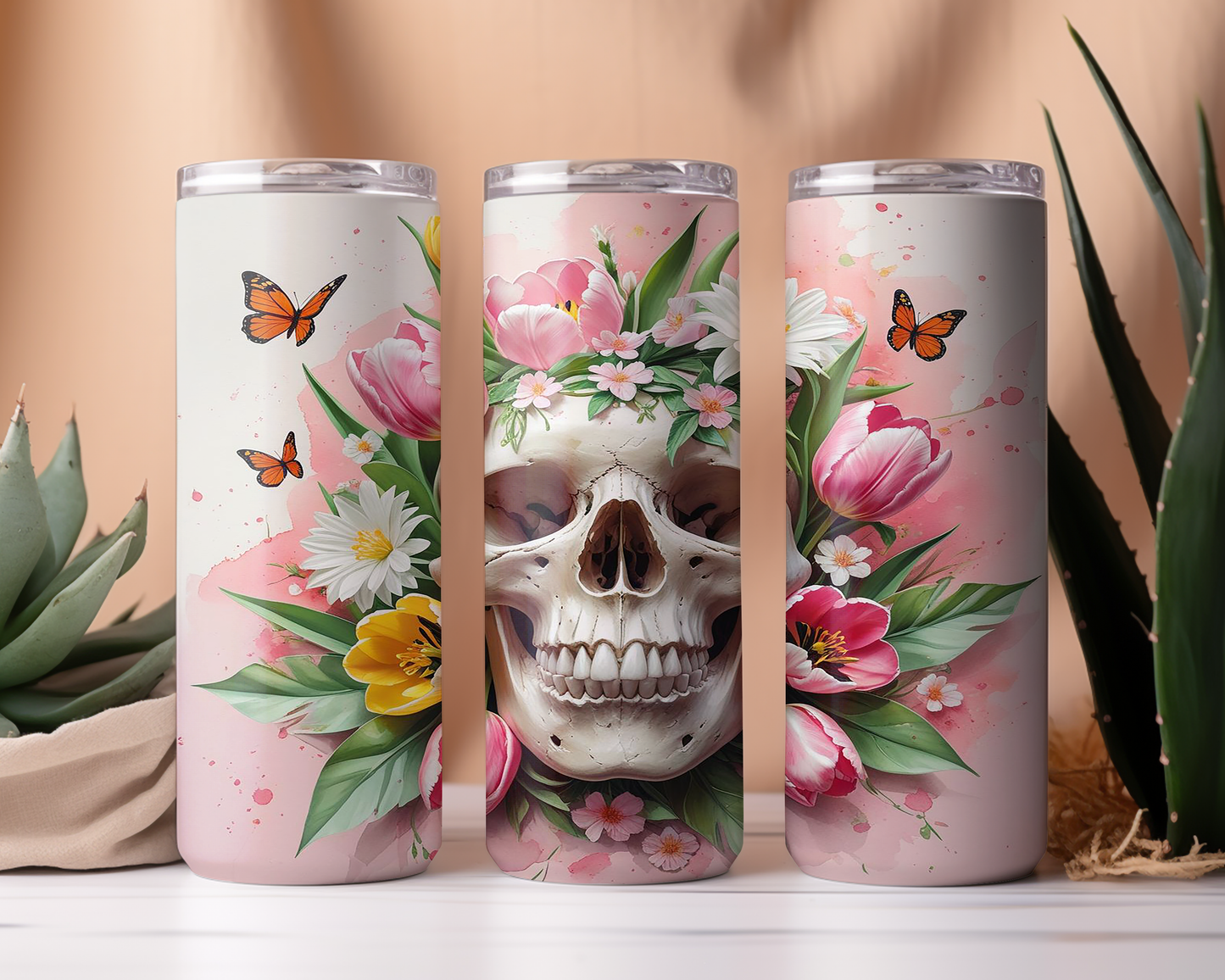 Floral Skull Butterfly Tumbler | Gothic Insulated Cup Saskatoon SK Canada