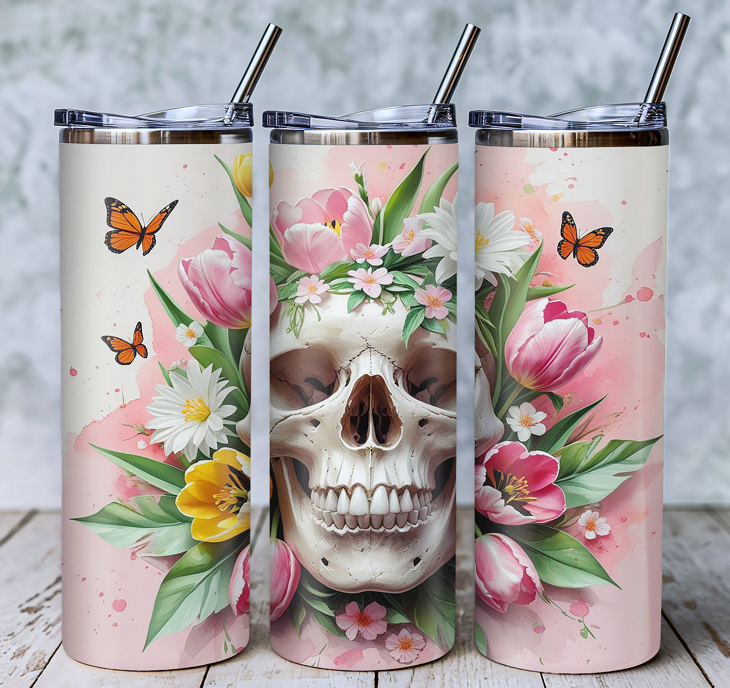 Floral Skull Butterfly Tumbler | Gothic Insulated Cup Saskatoon SK Canada