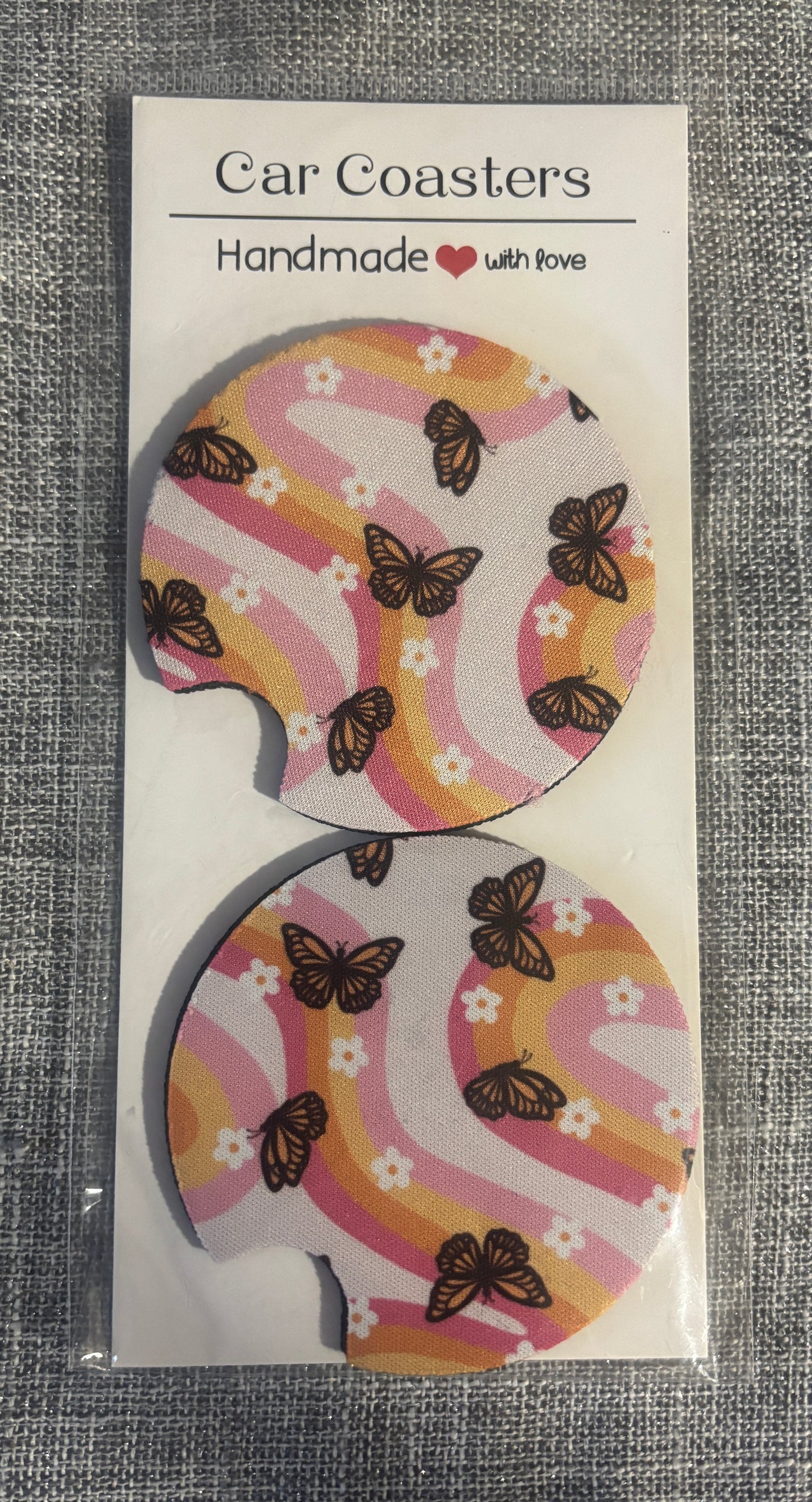 Handmade Car Coasters – Neoprene Cup Holder Inserts | Set of 2 Unique Designs