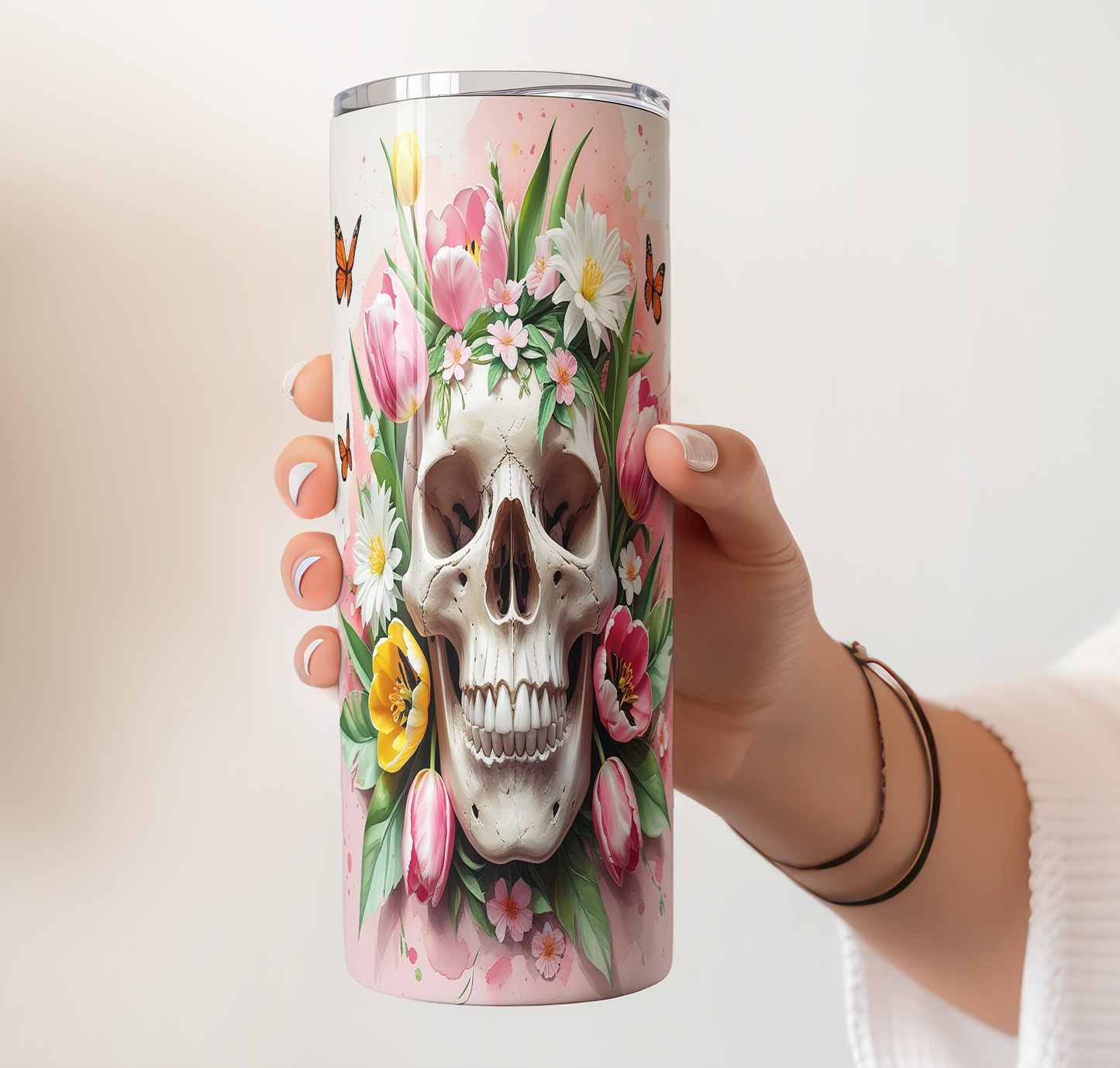 Floral Skull Butterfly Tumbler | Gothic Insulated Cup Saskatoon SK Canada