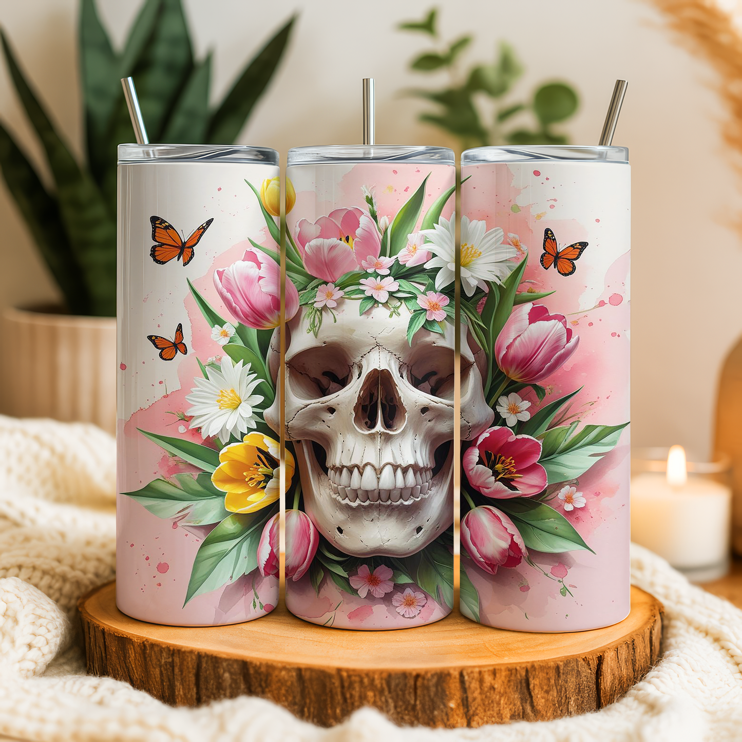 Floral Skull Butterfly Tumbler | Gothic Insulated Cup Saskatoon SK Canada