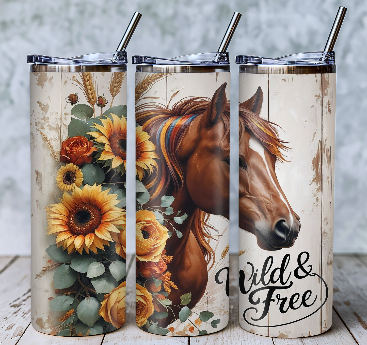 Wild & Free Horse Tumbler | Rustic Insulated Cup Saskatoon SK Canada