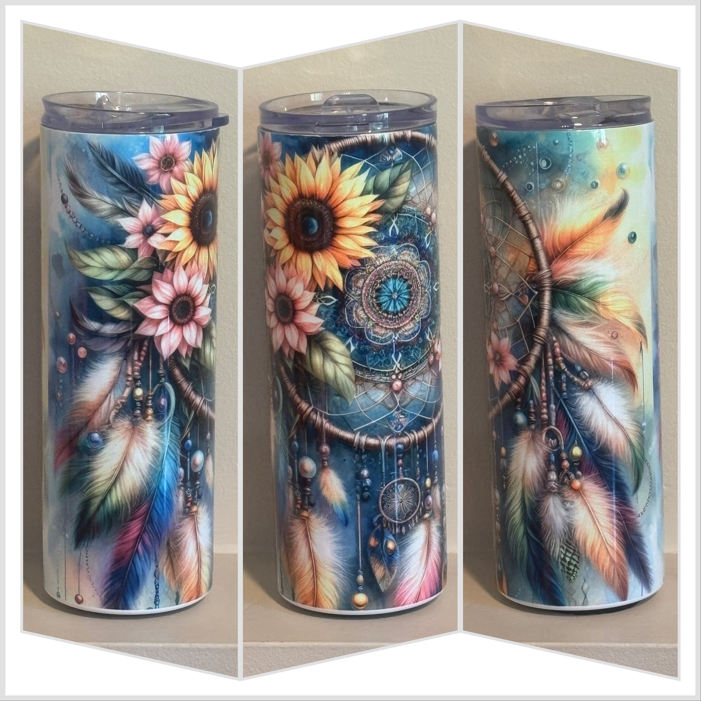 Sunflower Dreamcatcher Tumbler | Custom Insulated Cup Saskatoon SK Canada