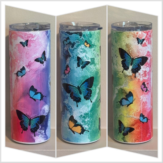 Butterfly Rainbow Marble Tumbler | Custom Insulated Cup Saskatoon SK Canada