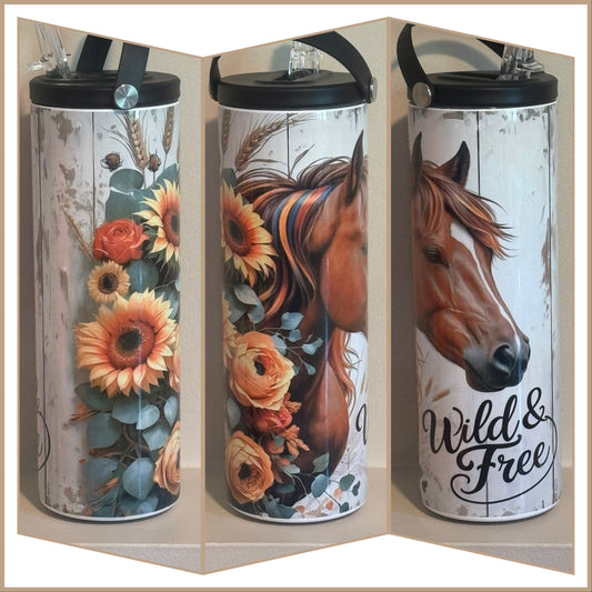 Wild & Free Horse Tumbler | Rustic Insulated Cup Saskatoon SK Canada